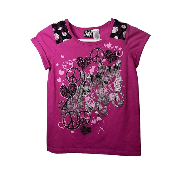Pogo Club Pink Top, Junior Med (10/12), Horse Decal, Petal Sleeves, Crew Neck - Picture 2 of 3